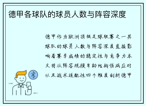 德甲各球队的球员人数与阵容深度